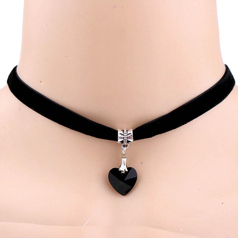 Vrouwen Fluwelen Choker Hart Kristallen Hanger Kettingen Voor Vrouwen Sieraden Vrouwelijke Zwarte Lint Ketting Party Kraag: black