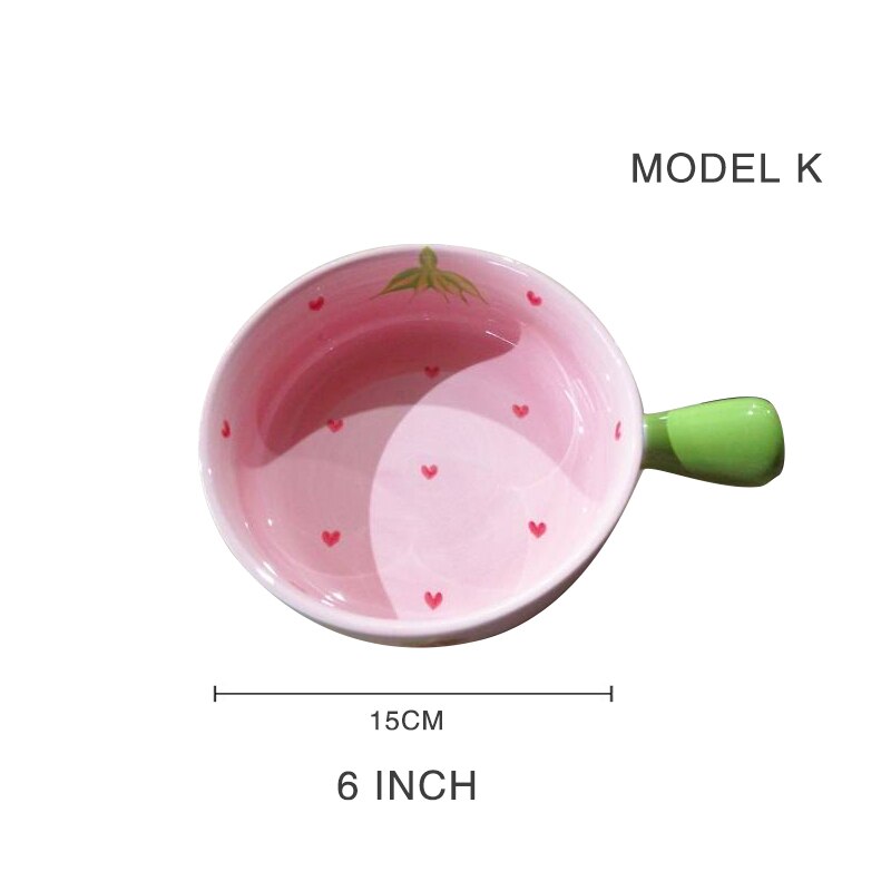 Ceramic Dinnerware Set Pink Dish Soup Spoon Noodle Plate Mug Food Bowl Girls Favor Easily Clean Home Use 1 Pcs Strawberry Style: Model K