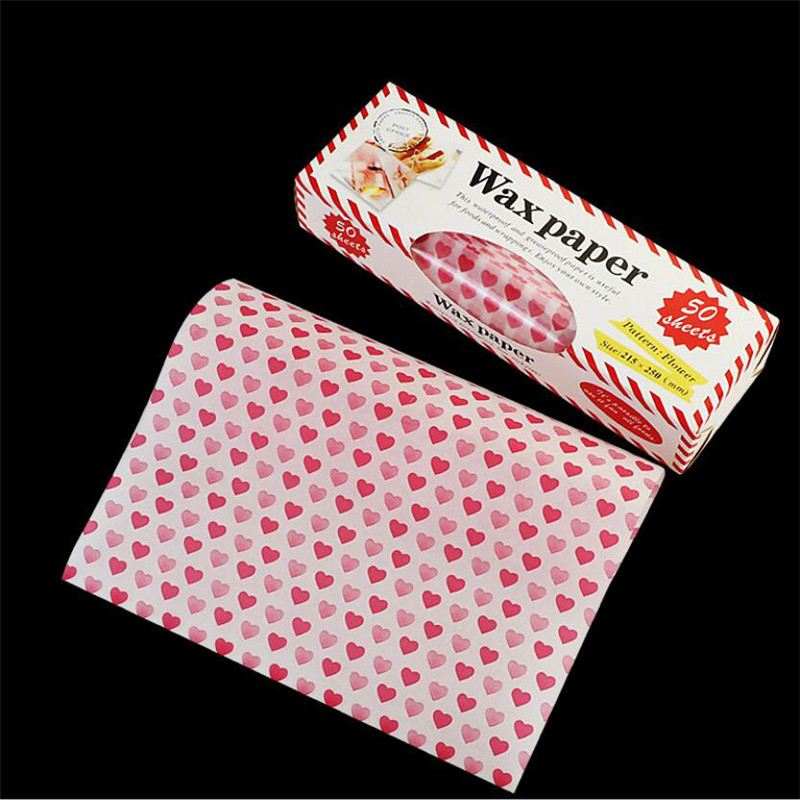50Pcs/Lot Wax Paper Food Grade Grease Paper Food Wrappers Wrapping Paper For Bread Sandwich Burger Fries Oilpaper Baking Tools: heart with box