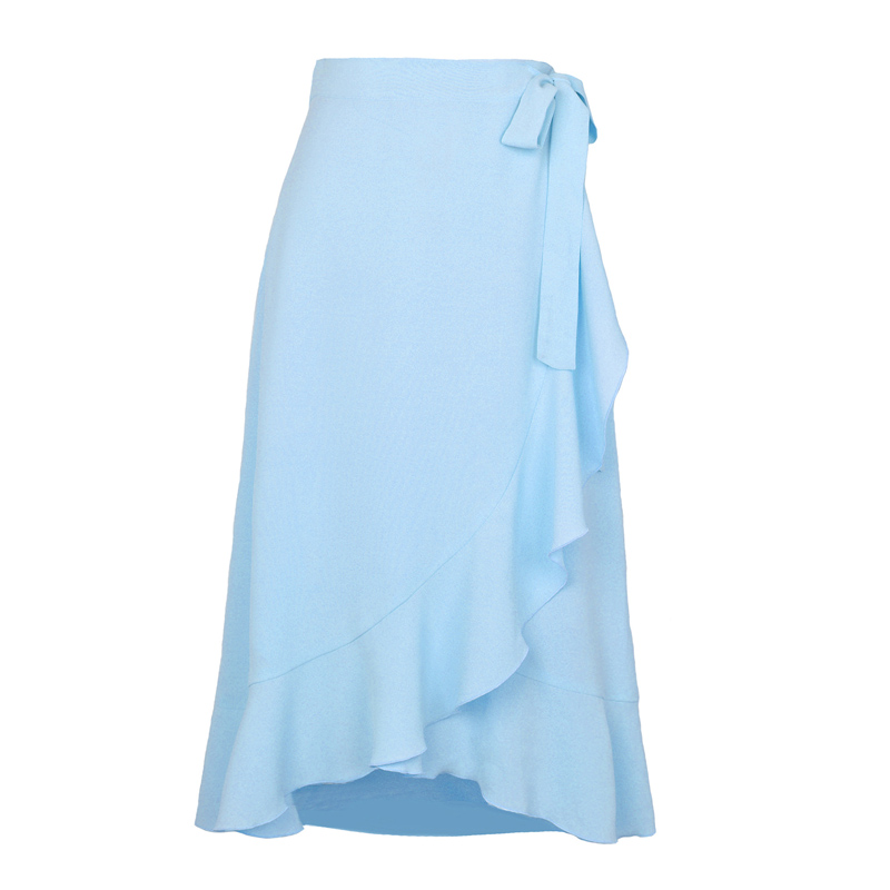 Sexy Zomer Wrap Rok Strand Lange Rok Hoge Taille Split Solid Ruches Vrouwen Jurk Party Casual Rokken Mujer Faldas Saias mulher: S / Sky Blue