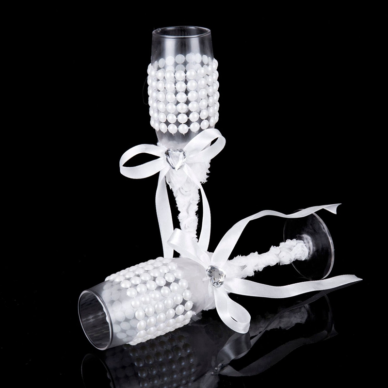 2pc/ set brud- och brudgumklänning champagneflöjter bröllopsglasögon set kopp rostbägare bröllop hem hotell dekoration