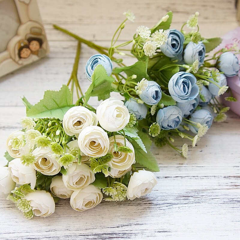 Koreansk snöflingate rosor bukett för scrapbooking heminredning tillbehör bröllop dekorativa blommor konstgjorda växter