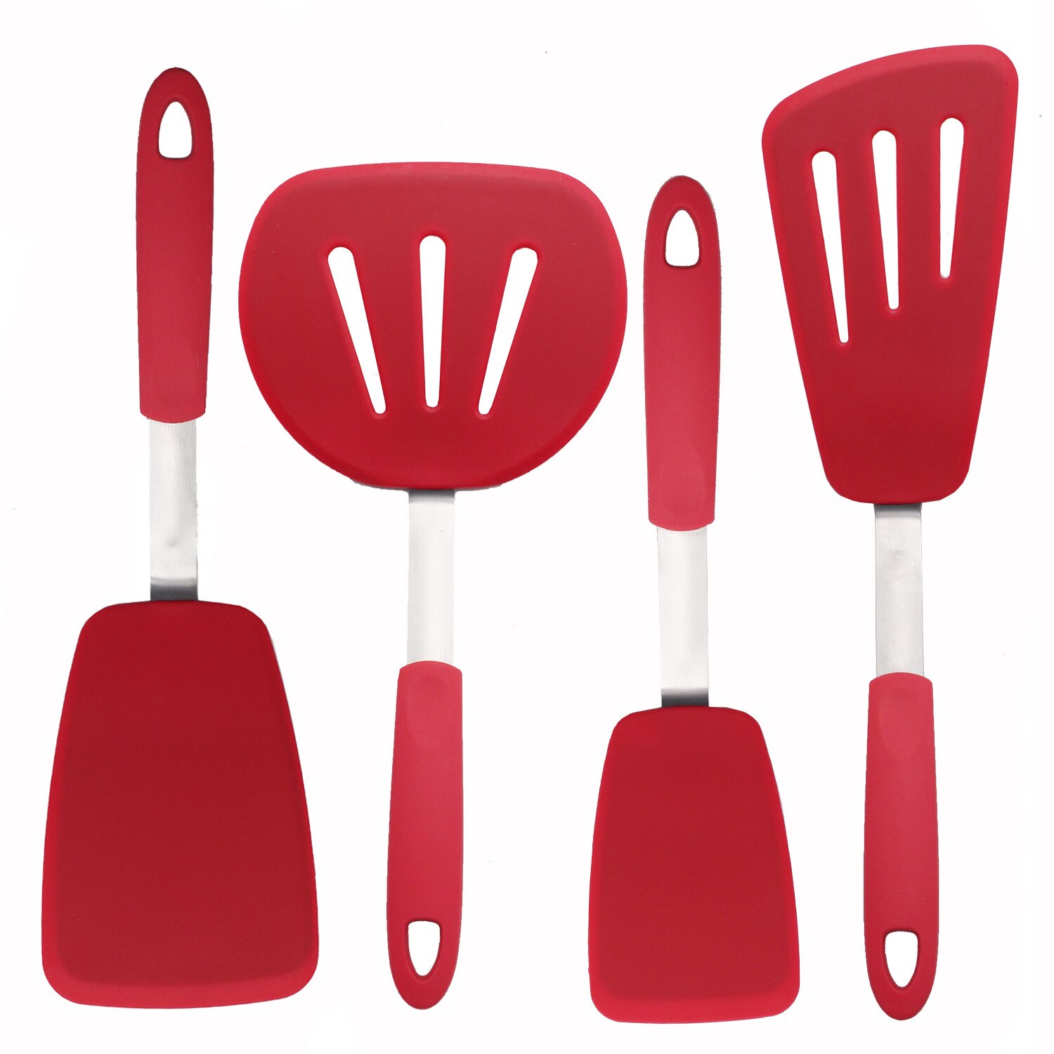 Food Grade Silicone Cooking Tool Convenience Kitchen Shovel Cookware High Temperature Resistance Spatula Utilities Supplies Item: 4PCS Red