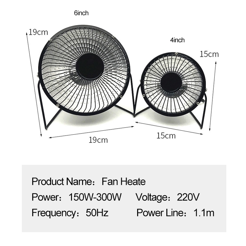 4inch 6inch 220V Portable Electric Air Heater Warm Fan Home Heater Infrared Desktop for Winter Household Bathroom