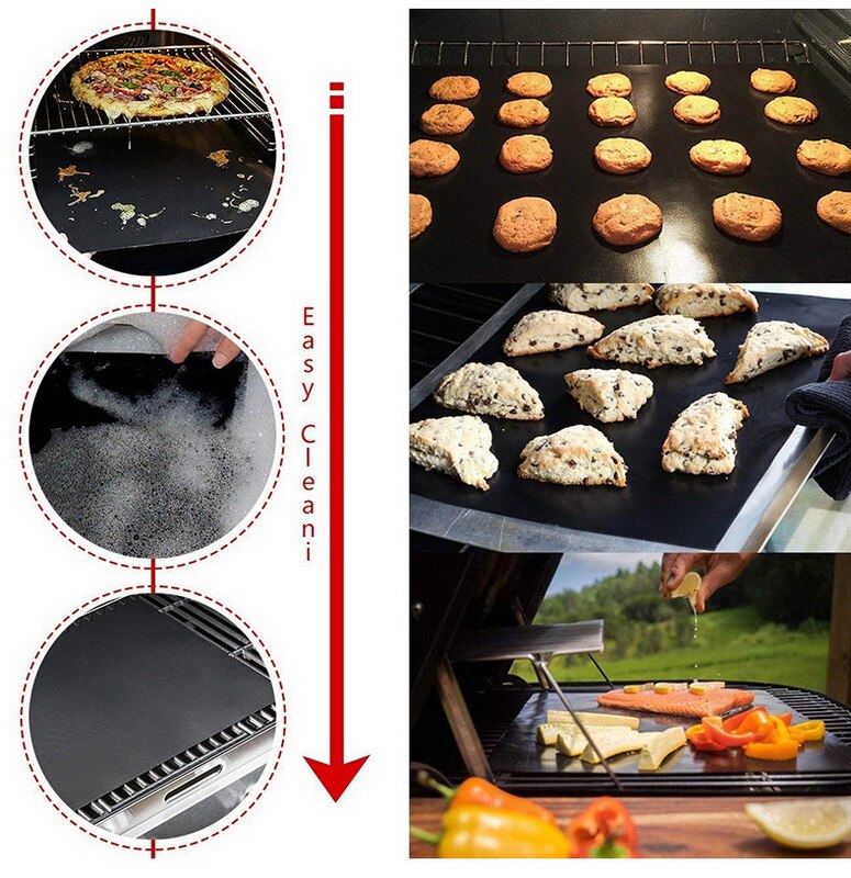 Non-stick BBQ Grill Mat 40*33cm Baking Mat Teflon Cooking Grilling Sheet Heat Resistance Easily Cleaned Kitchen For Party