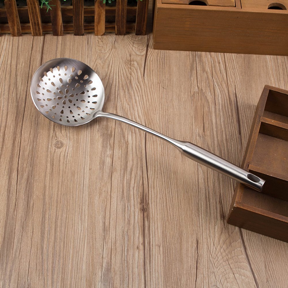 Rvs Pollepel Vergiet Custom Lepel Lange Ondiepe Mond Lepel met Uitloop Ingelaste Soep Filter Keuken Koken Tool