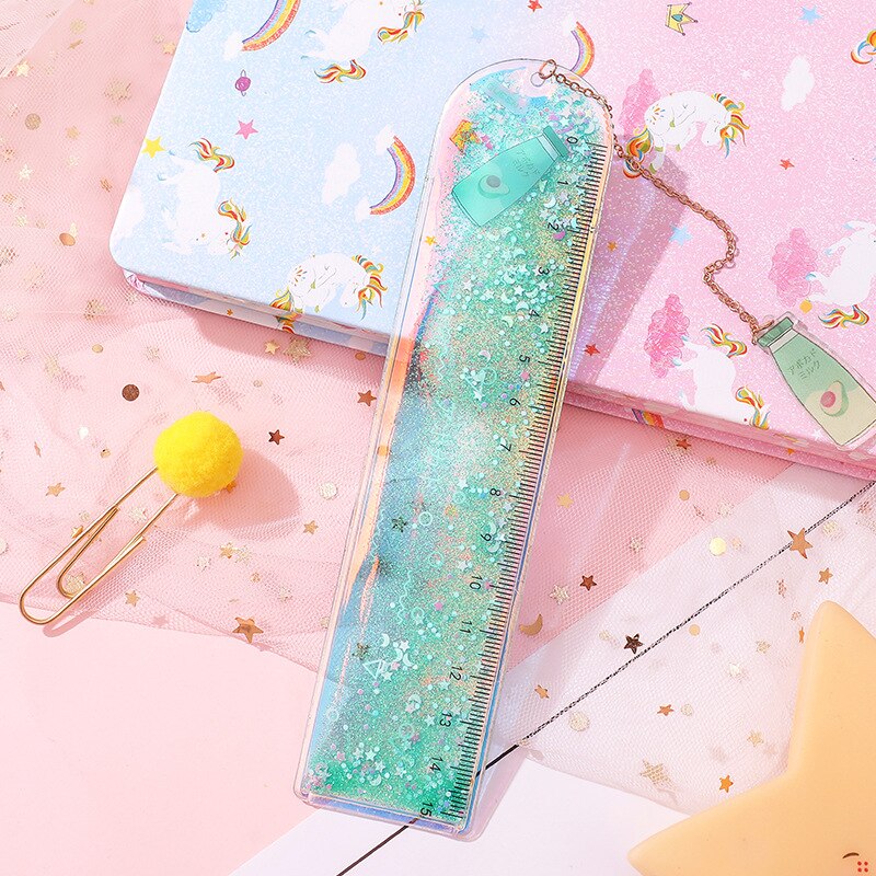 Kawaii ruchome piaski cekiny brokat linijka śliczne awokado linijka prosta z zawieszką zakładka dla dzieci szkoła pomiarowa papiernicze: awokado mleko boxed