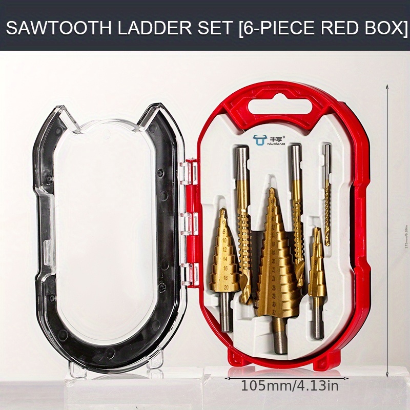 Kit de taladro escalonado de 5 piezas, juego de taladro escalonado, taladro giratorio de masa frita de Metal de 4-12/20/32mm, taladro escalonado con punzón central automático: Rojo