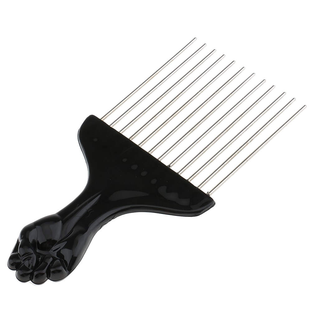 Black Fist Afro Pick Metal Wide Teeth Hair Comb For Volumizing Hair Styling