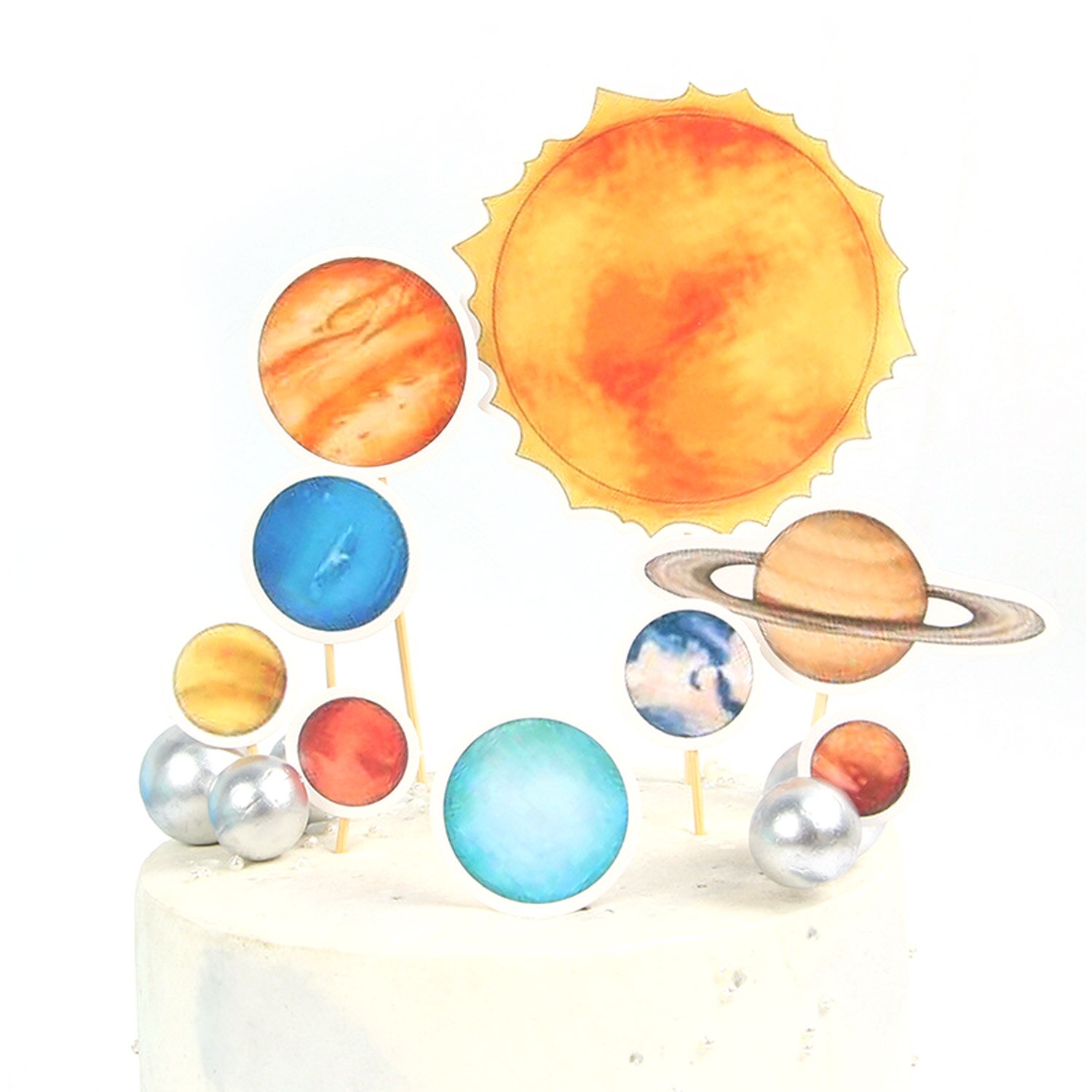 9PCS DIY Outer Space Earth Planets Cake Cupcake Toppers Decorations for Birthday Christmas Festivals Wedding Party Supplies