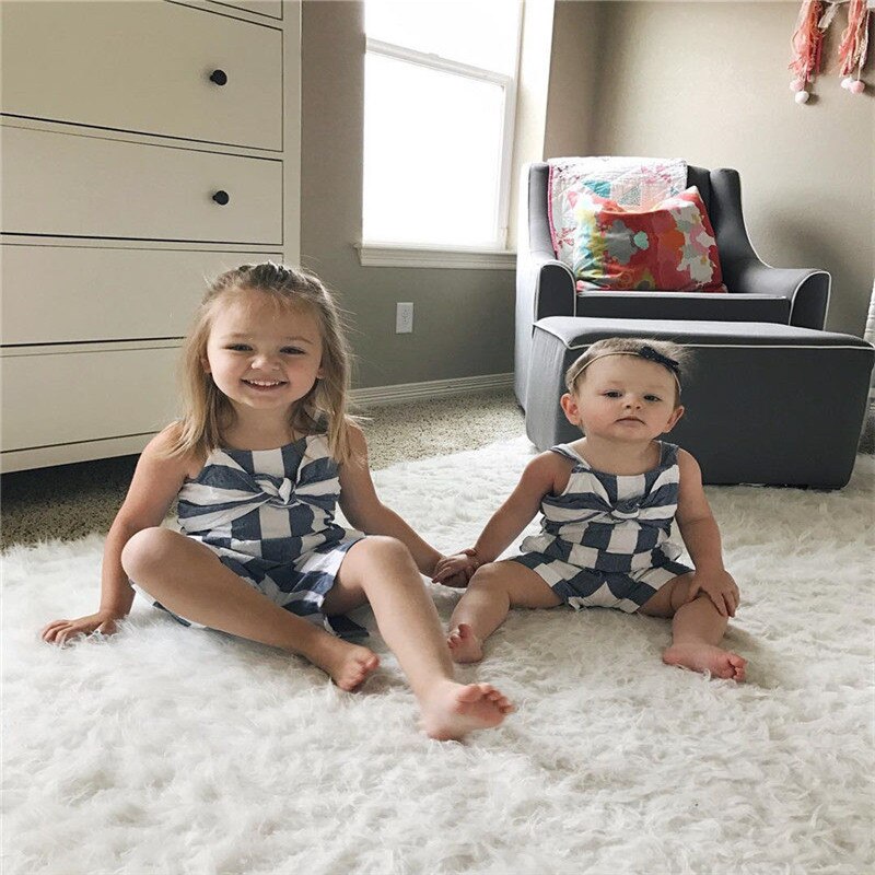 3-6T Kids Baby Girl Striped Bell Bottom Pants Overalls One-Pieces Strap Rompers Jumpsuit Outfit Clothes Gray White Bodysuit