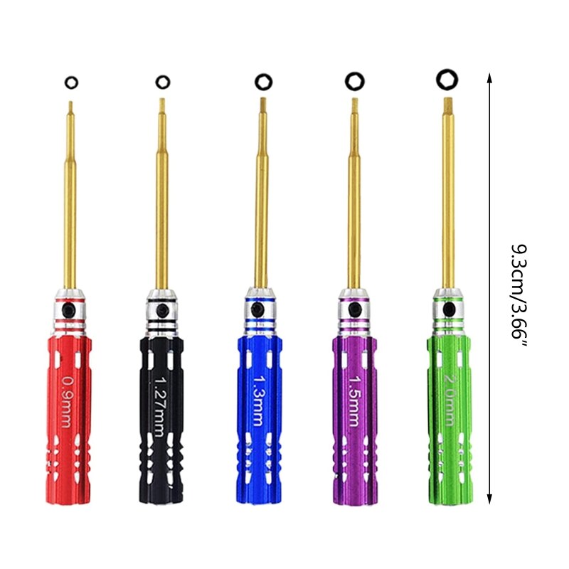 Y9RE Precision RC Screwdriver Set 0.9mm 1.27mm 1.3mm 1.5mm 2mm Hex Screw Driver Set HSS Hexagon Wrench Tool Kit 5 Pieces