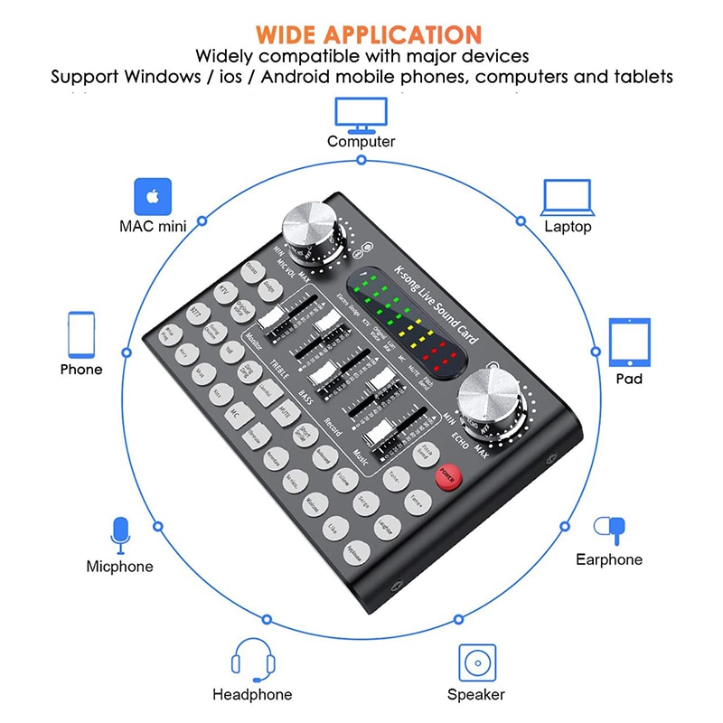 1Set F9 Electric Sound Card 18 Live Sound Effects Bluetooth Microphone Mixer Voice Changer For Mobile Computer Audio Sound Card