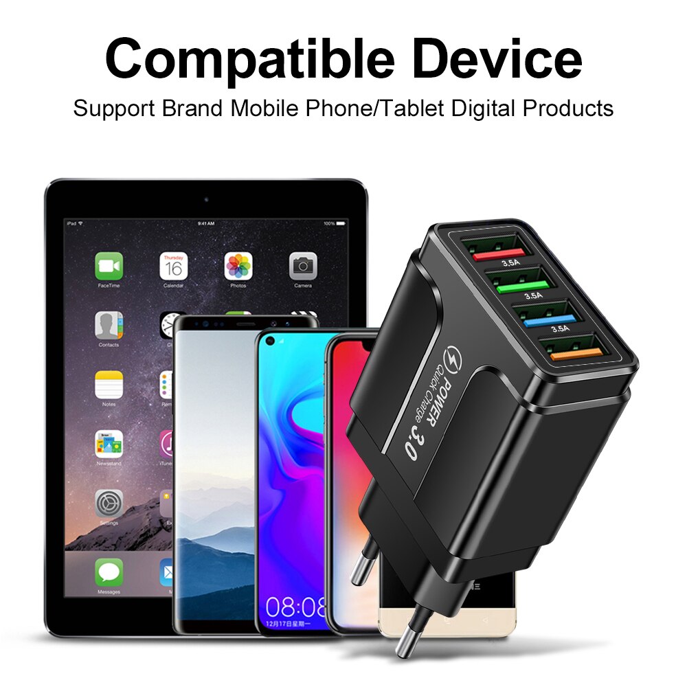 4 USB Charger Quick Charge 3.0 Charging For iphone 11 Xiaomi redmi note 10 Samsung Huawei Wall Mobile Charger Fast Wall Charger