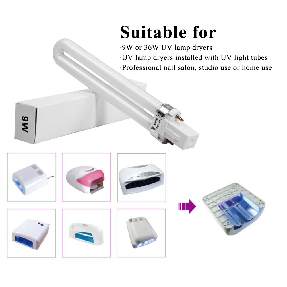 4 stks/set 9 W UV Lamp Licht Voor Nail Dryer Nail Lamp Curing Lamp Vervanging U-vormige Lamp tube Nail Art Supplies Manicure