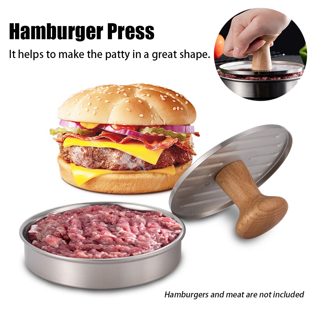 Hamburger Pers Diy Restaurant Keuken Tool Patty Maker Vlees Vulling Rundvlees Makkelijk Schoon Draagbare Roestvrij Staal Handmatige Ronde Vorm