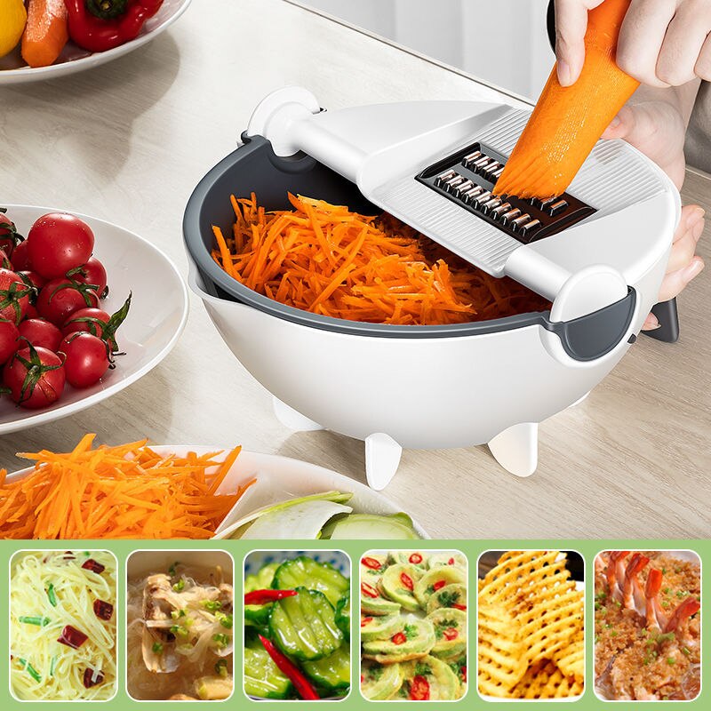 Magic Multifunctionele Draaien Groente Cutter Met Afvoer Mand Keuken Veggie Fruit Shredder Rasp Slicer