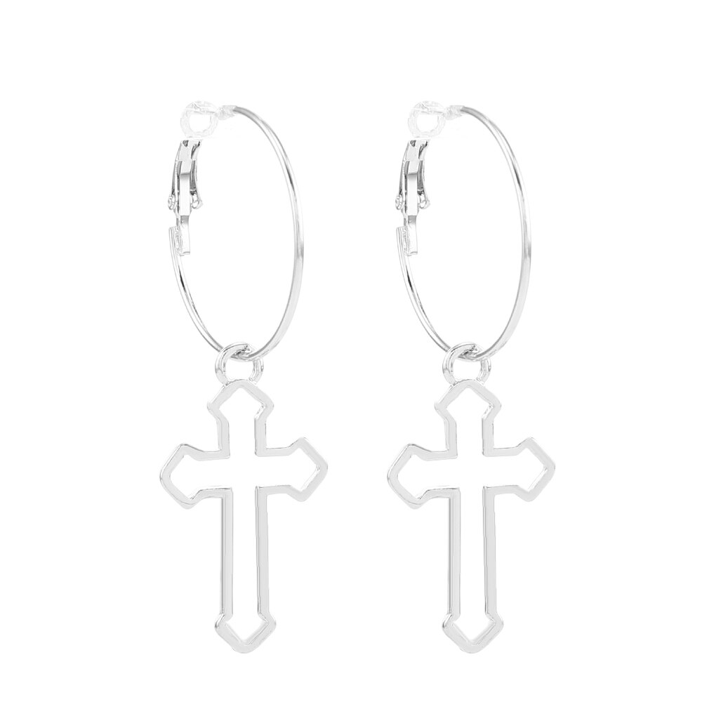 Pendientes grandes de Metal estilo callejero para mujer, aretes con Cruz hueca, estilo Punk, Hip Hop, joyería exagerada: TF257