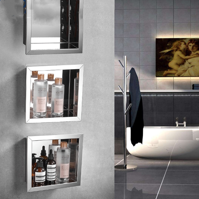 Bathroom Storage Shelf 304 Stainless Steel Concealed Install Shower Organizer Storage Rack Inside Wall Mounted Bathroom Shelf