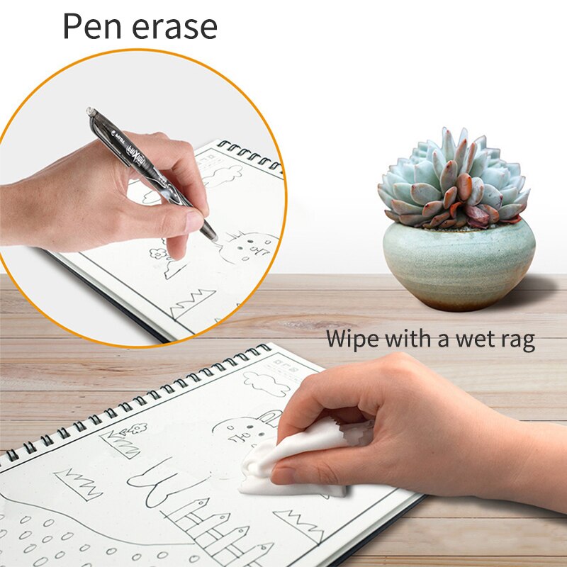 A5 size Smart Reusable Erasable Notebook Microwave Wave Cloud Erase Notepad Note Pad Lined With Pen save paper