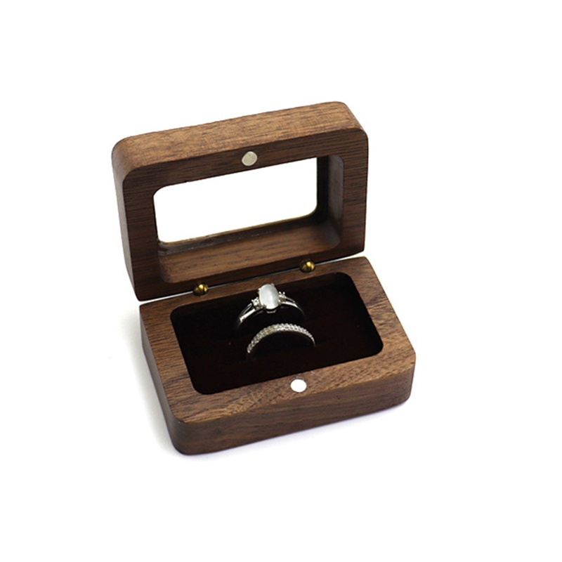 Caja de madera para anillos de compromiso, propuesta, ceremonia de boda, caja para anillos de exhibición de Joyas, caja para anillos: 3