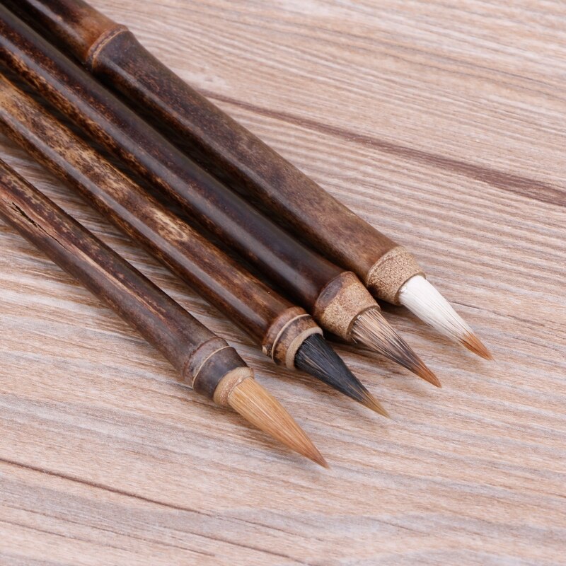 Pinceau de peinture chinoise en bambou naturel, pour calligraphie, régulier