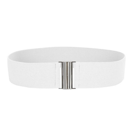 Ceinture de taille élastique pour femmes, 1 pièce, boucle argentée, large et extensible, Corset, accessoires pour vêtements: WHITE