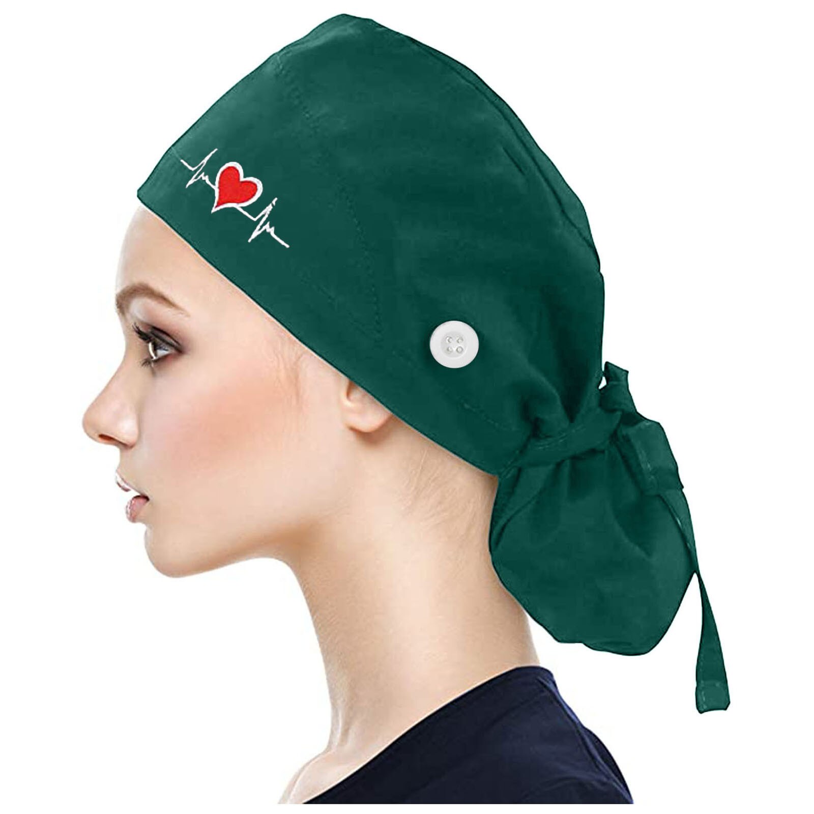Hoeden Voor Vrouwen Mode Katoen Verpleegkundige Hoed Effen Kleur Scrub Cap Verpleegkundige Accessoires Knop Bouffant Hoed Zweetband Gorro Enfermera: Mint Green 