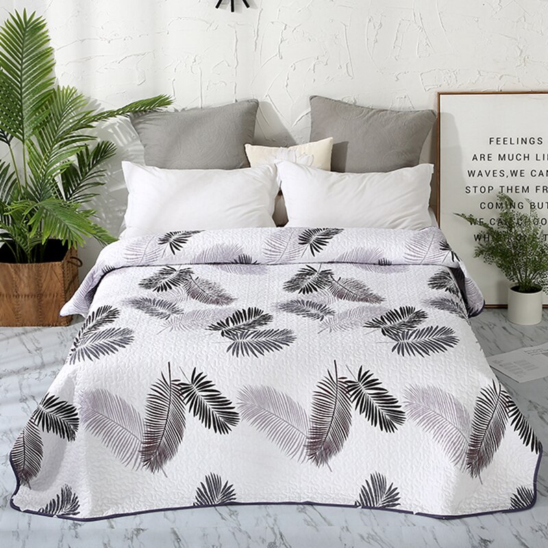 Sort hvid blad udskrivning polyester bomuld sengetæppe pudebetræk dynetæppe sengetæpper lagen tæppe quiltning # / l: 3 stk 200 x 220cm
