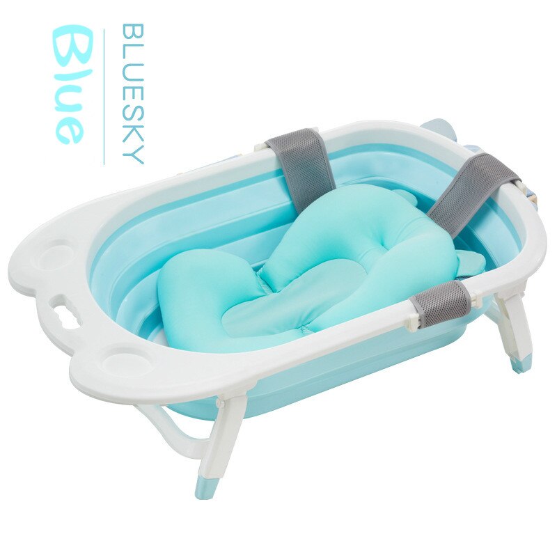 Baby Bath Tub Folding Tub Baby Can Sit Lie Newborn Baby Supplies Thickening Large Household Baby Newborn Products Free Shiping: BLUE B