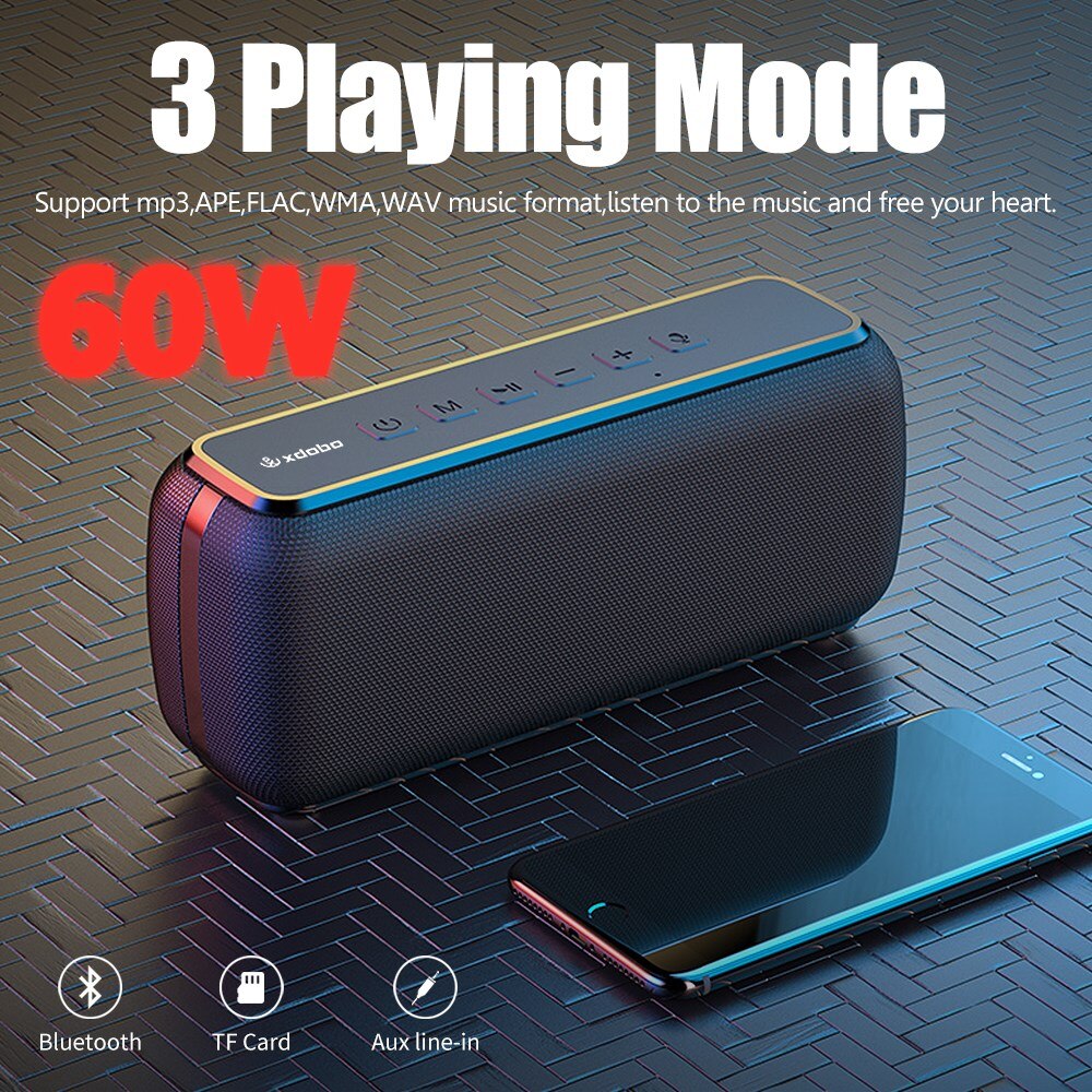 60W bluetooth speaker bass subwoofer IPX5 Waterproof Portable Column Type-c voice assistant speakers Music Center 15H play time