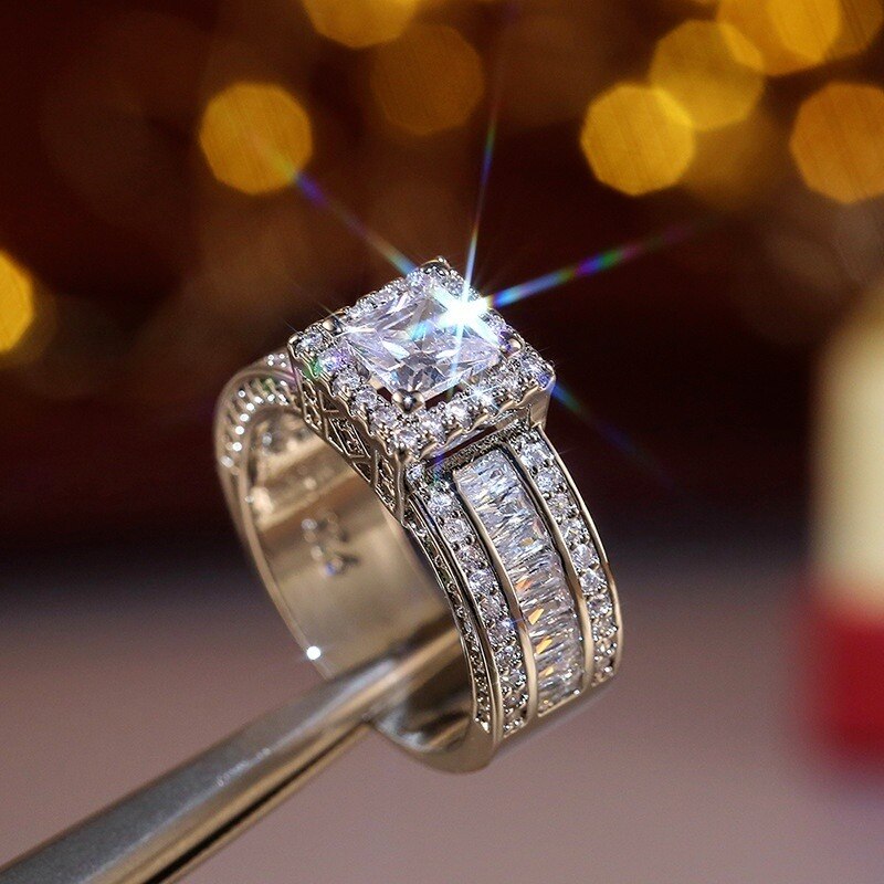 Crystal Engagement Ring Voor Vrouwen Aaa Wit Zirconia Zilveren Kleur Ring 2022 Trend Bruiloft Vrouwelijke Jewerly