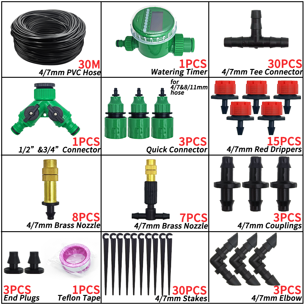 WUJIE 5-50M Tuin Micro Druppelirrigatie Automatische Besproeiingssysteem Kit Timer Controller DIY Mist Spray Koeling voor Potplanten