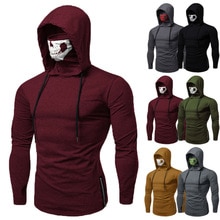 Brand Mens Casual Solid Color Mens Gym Sports Thin Hoodie Long Sleeve Hoodies With Mask Sweatshirt Casual T-Shirt