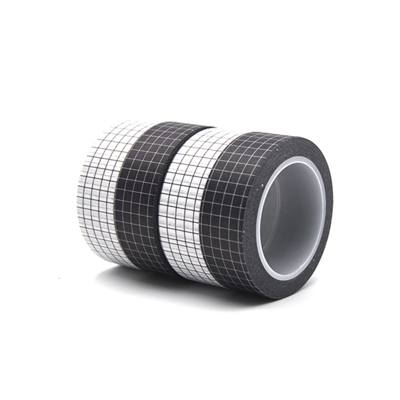 Cinta Washi de cuadrícula blanca y negra, papel japonés, planificador DIY, cinta adhesiva de 10M, pegatinas, cintas decorativas de papelería