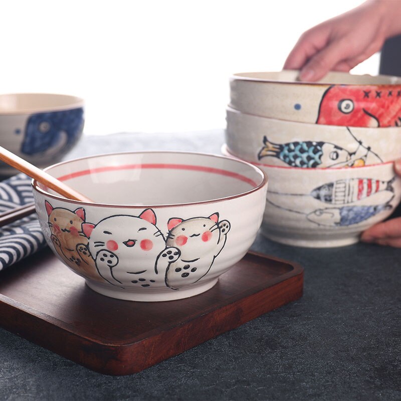 Handmade enamel hand-painted 7-inch Japanese bowl pottery household soup bowl commercial restaurant large noodle bowl