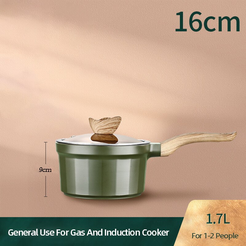 1.7L Induction Cooker Soup Cooking Instant Noodle Bowl With Transparent Lid Mini Enamel Nonstick Small Coffee Milk Pot: New 16cm Milk Pot