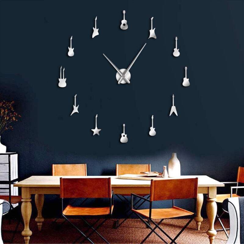 110 cm X 110 cm głaz rolka gitara zegar ścienny odmiany muzyki Horloge Diy akrylowe naklejki na lusterka 3d duże zegary ścienne domu wystrój
