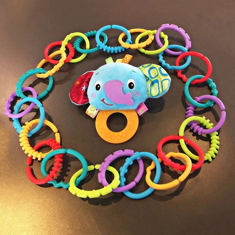 6/18/24Pcs BPA Free Grip Baby Teether Rattle Rainbow Ring Molars Rattle Safety Toy for Children Crib Bed Stroller Hanging