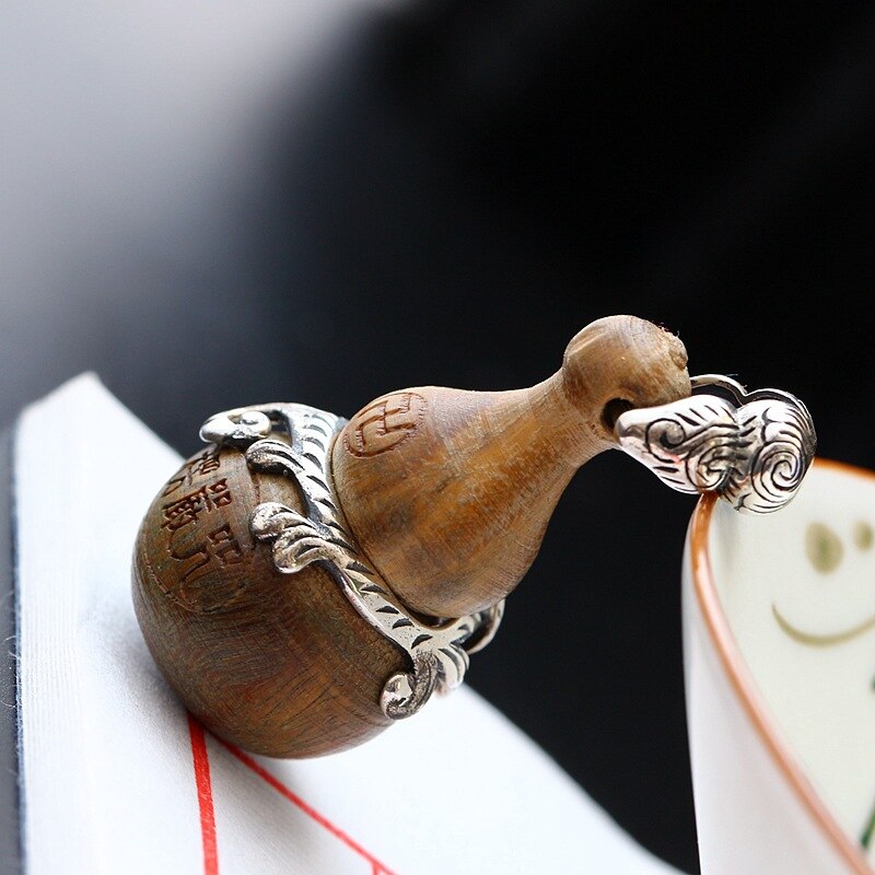 925 pure silver pendant natural green sandalwood gourd gold and silver pendant