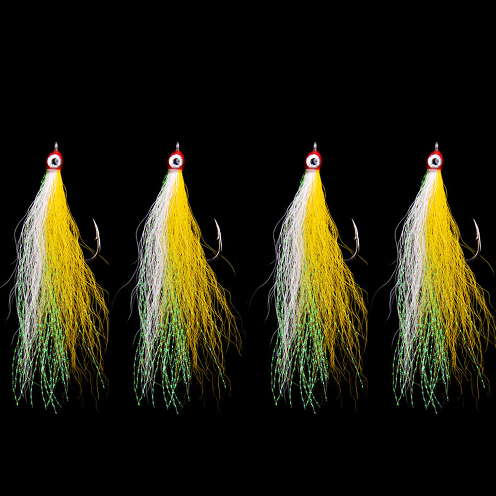 4 Uds moscas de pesca con mosca Streamer Bucktail Teasers anzuelo de pesca anzuelos para moscas trucha salmón lubina Señuelos de pesca con mosca herramientas de aparejos de pesca: YELLOW