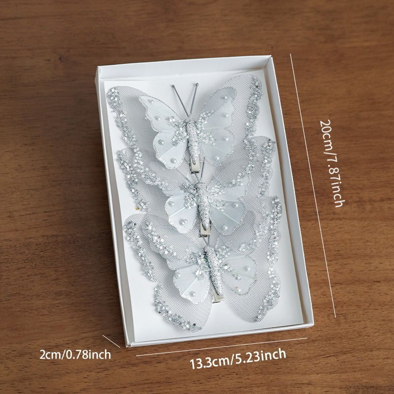 Christmas Decoration Double Layer Butterfly Christmas Tree Clip Hanging Decoration Sparkling Pink Hollow Pendant Decoration: Deep Sapphire