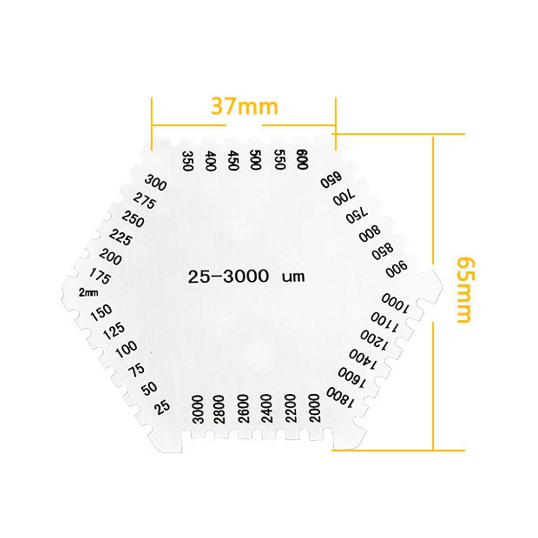 1pc alta precisión hexágono peine de película húmeda medidor de espesor de película húmeda de acero inoxidable 25-3000um/25um