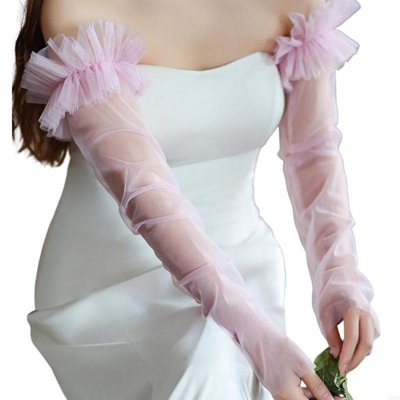 Couvre-bras longs transparents pour mariée, avec motifs en dentelle, pour cérémonie mariage, 39BD