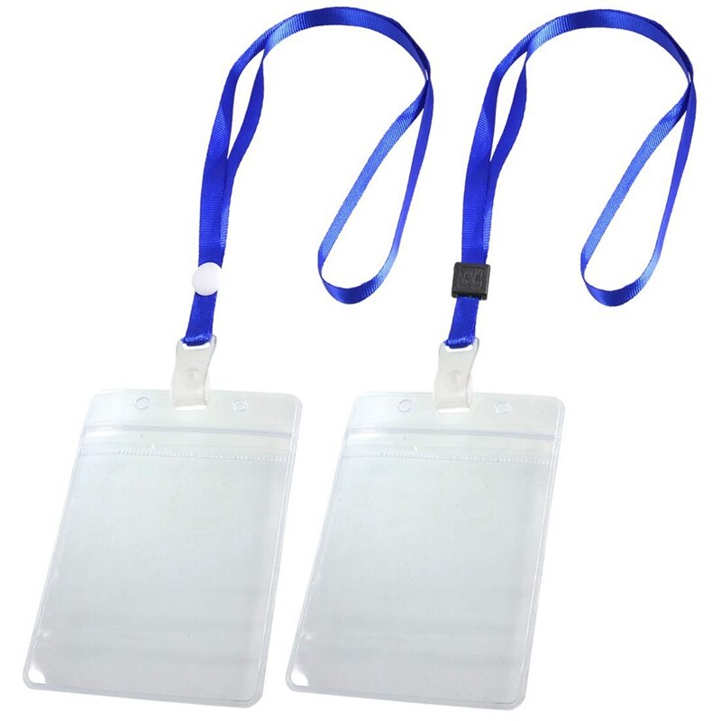 2 Pcs ID Card Badge Holder Adjustable Neck Strap Lanyard Blue Clear: Default Title