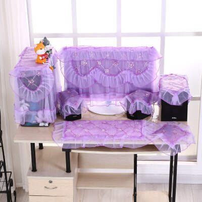 3 Pcs Protective Cover Sets Desktop Computer Cover Lace Dust Covers Computer Tablecloth Household Supplies: 24-27inch purple