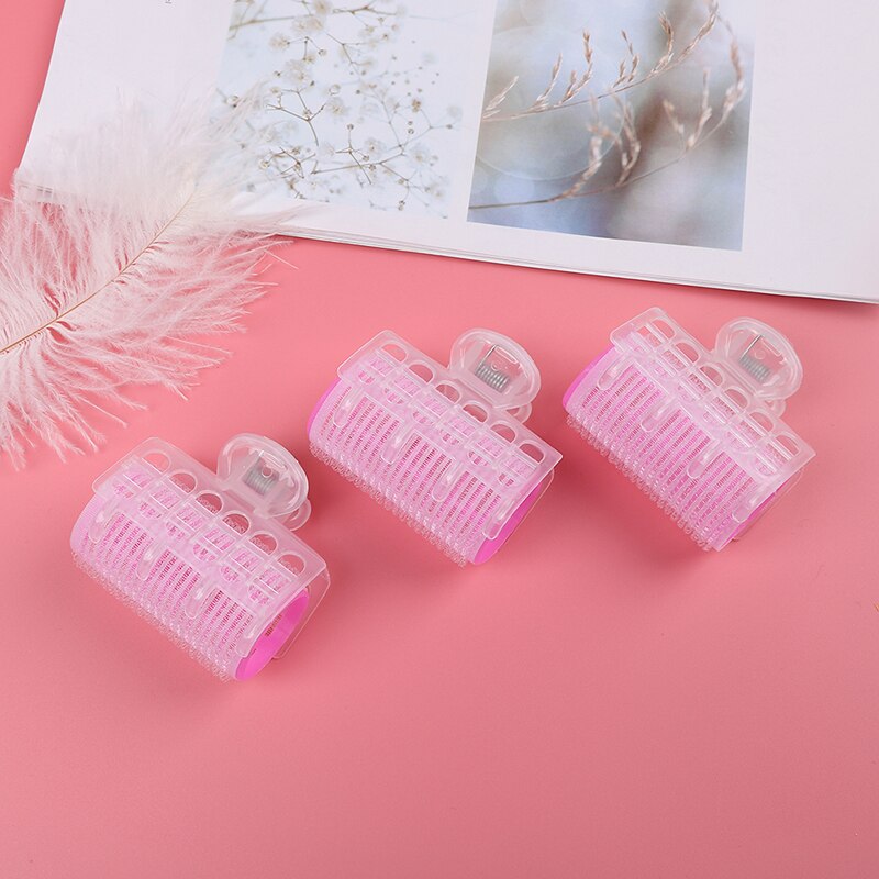 Rizador de pelo Rosa DIY de 3 piezas, herramienta de estilismo para 6*6,5*3cm, rizador de pelo de plástico con autoagarre