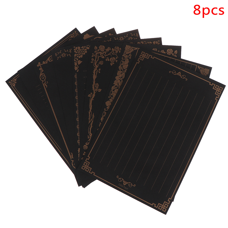 8 folhas de papel carta do vintage design da flor papel timbrado carta kraft marrom escrevendo papel carta almofada desenho esboço papelaria: Black