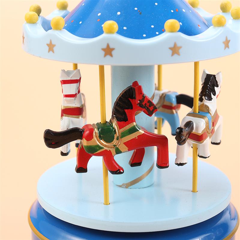 Wooden Carousel Music Box Desktop Ornament Mechanical Musical Box Valentine'S Day Birthday Not Included Battery