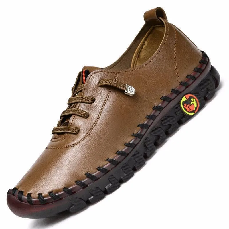 Zapatillas De deporte para Mujer, mocasines De cuero, zapatos cómodos sin cordones, hilo De coser a mano, zapatos para mamá, Zapatillas De Mujer: Castaño / 38